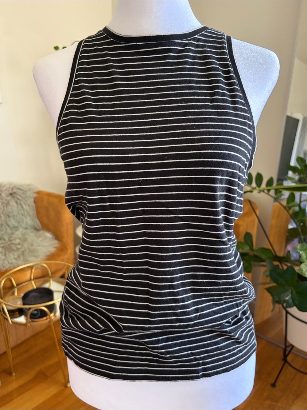 Frame Denim Black & White Striped Racerback Tank